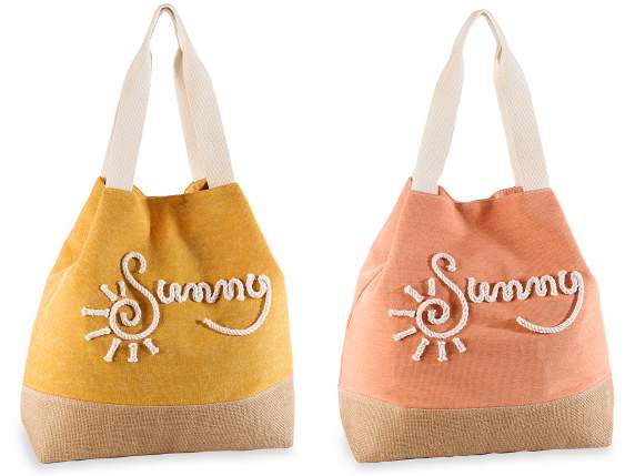 Fabric and jute bag with handles and Sunny writing
